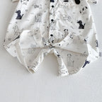 0-2Y Summer Baby Boy Clothes Full Of Dog Print Single Breasted Toddler Rompers Short Sleeve Cute Baby Boy Outfit