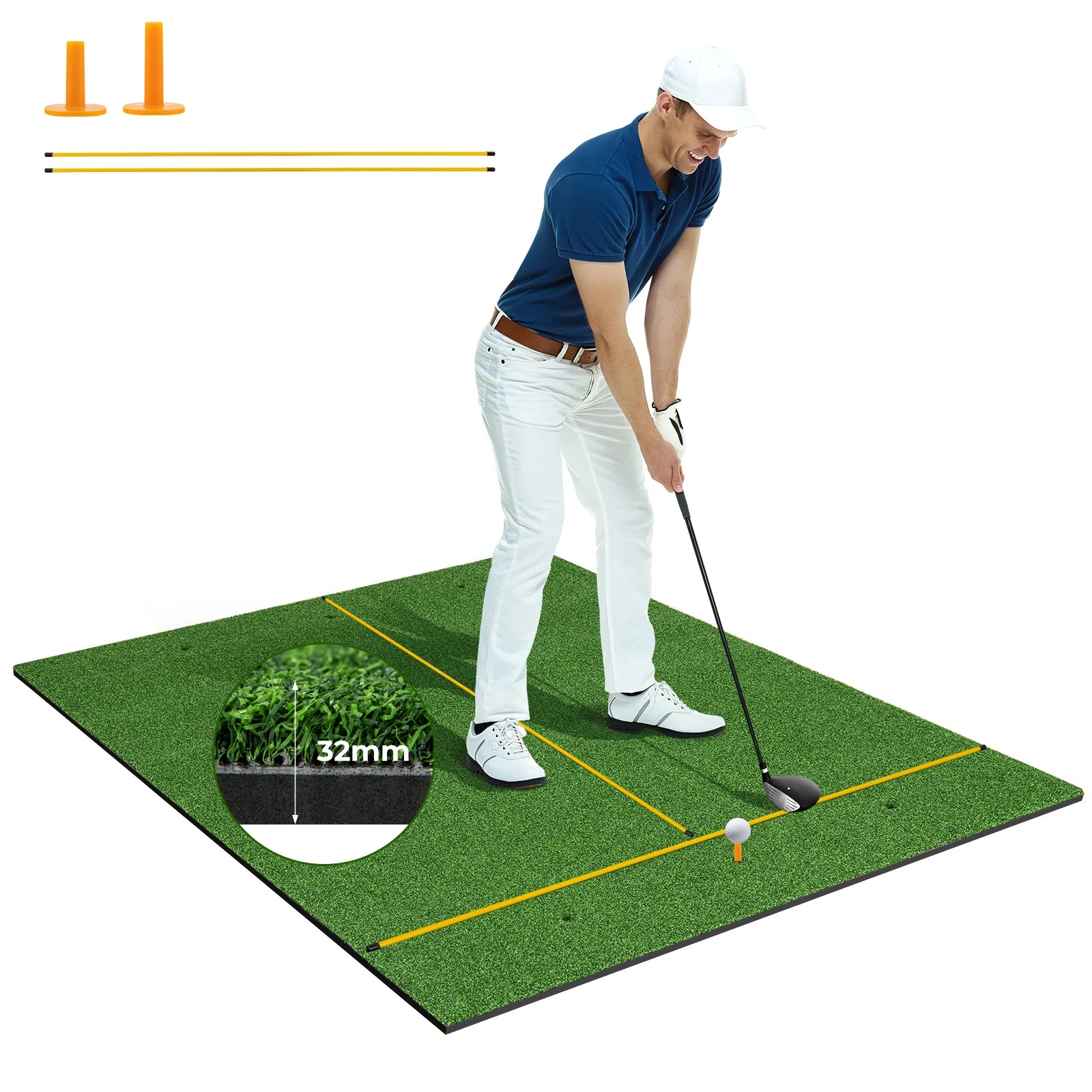 Golf Practice Mat with Artificial Grass, 5 x 4 Feet Indoor Outdoor Hitting Pad with Rubber Tees & Alignment Rods, Golf Mat Main image