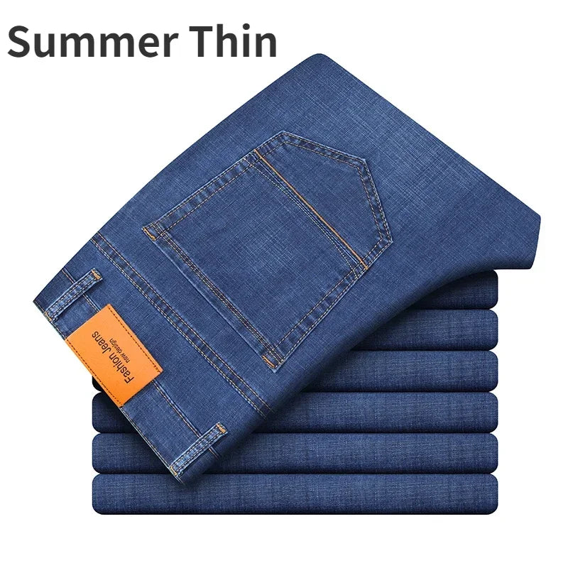 Man Pants Office Business Jeans Men Classic Blue Black Cotton Stretch Straight Denim Pants Male Brand Trousers