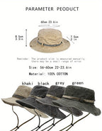 1pc Sun Hat Boonie Hat Washed Bucket Hat Packable Outdoor Fishing Hunting Hat Strap Adjustable Chin Strap for Men and Women