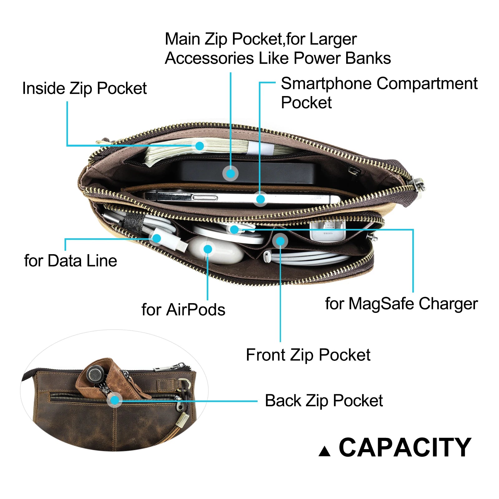 CONTACT'S Genuine Leather Men Clutch Bag Design Handbag Long Wallet Male Purse Travel Charge Storage Bag Cable Organizer