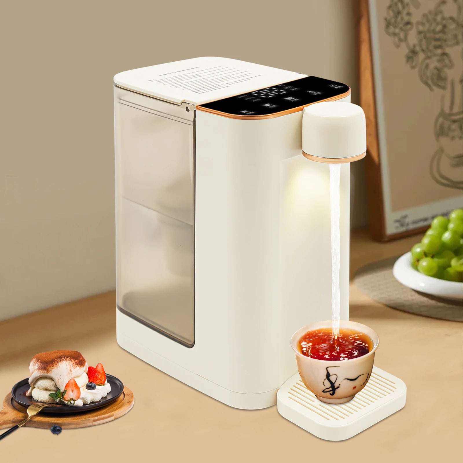 Tabletop Electric Water Dispenser, Touch Screen Design Multiple Temperature Selection Quantitative Water Discharge Function