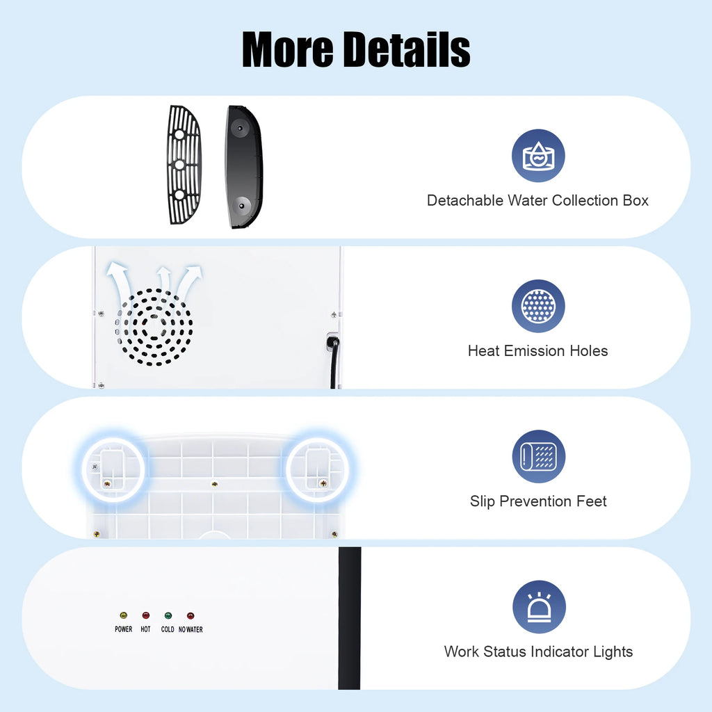 Electric Hot and Cold Water Cooler Dispenser, Versatile Standing Bottom Loading Water Dispenser for Home Office, 110V US/220V EU