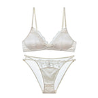 French Style Lingerie Set for Women, Thin Non-Wired Triangle Cup Bra, Lace & Embroidery Design
