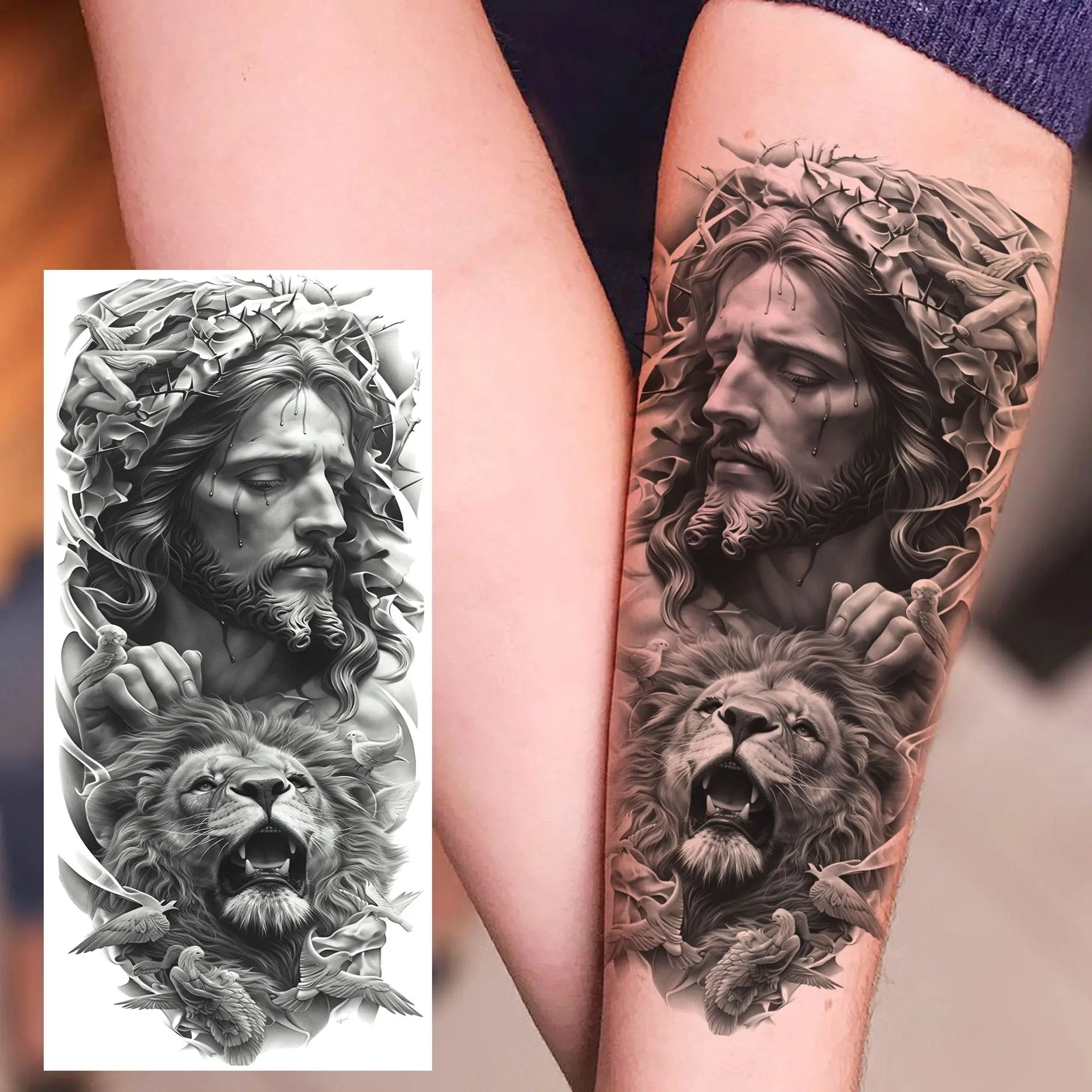 1 Sheet Realistic Jesus Holy Mother Pray Temporary Tattoos For Men Women Adults Long Lasting Waterproof Temp Fake Tattoo Sticker