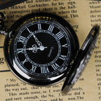 1pc Black Retro Hollow Gear Carved Quartz Pocket Watch Necklace Pendant Clock Chain Men Women Memorial Gift