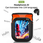 Auriculares Traductor DeIdioma 2026 HTC NE20 Translator Earbuds 6in1 iOs Android 60H Playtime Business Travel Meeting LCD Touch