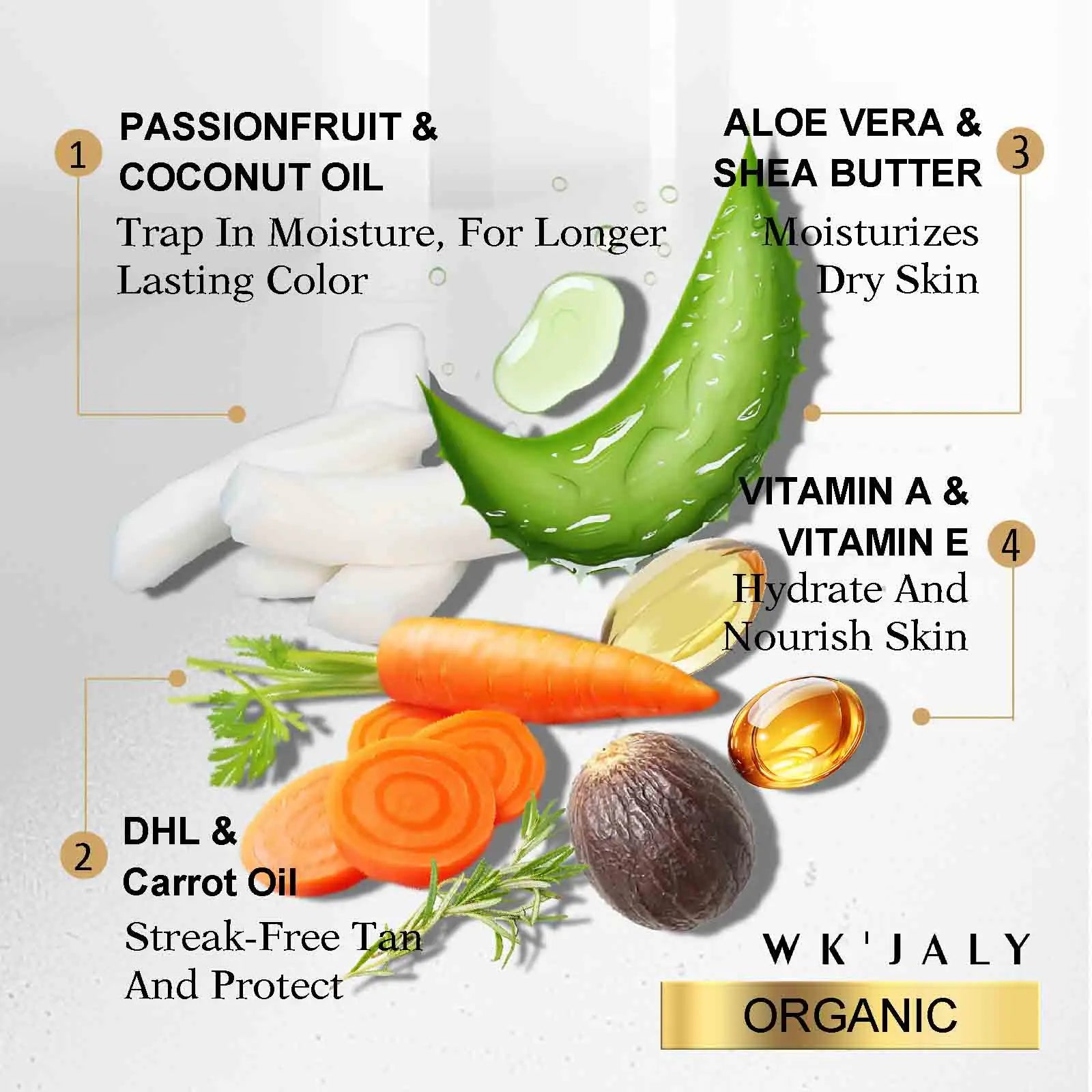 WK JALY Self Tanner Body Lotion, Fair To Medium Skin Tone, Sunless Tanning Moisturizer With Coconut Oil, Carrot Oil, Shea Butter