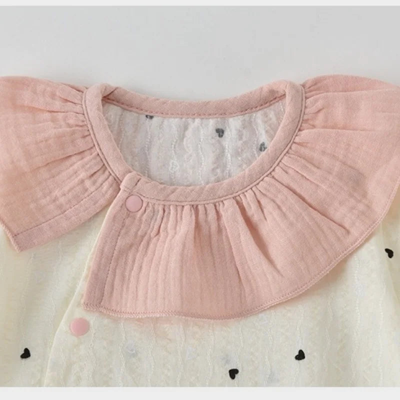 Baby Girls Summer Cute Heart Print Romper Ruffle Collar Infant Onesies Cotton 0-24M Newborn Comfort Jumpsuit Outfit
