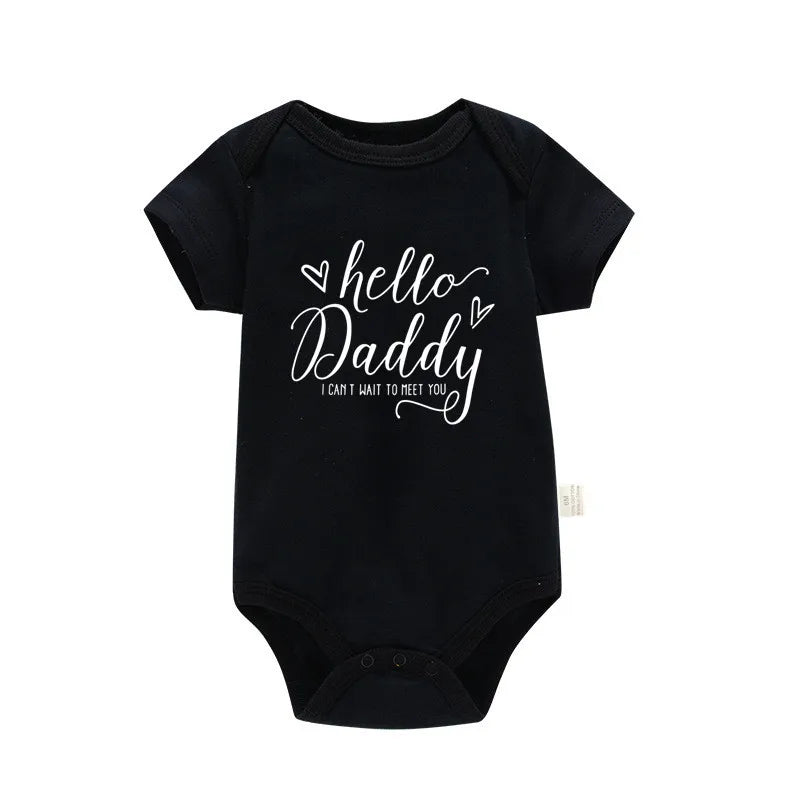 Pregnancy Reveals Hello Daddy I Can't Wait to Meet You Newborn Baby Girl Short Sleeves Jumpsuit Soft Cotton Bodysuit Romper