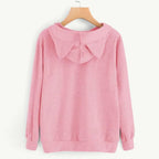 Long Sleeve Hoodies Sweatshirt For Women Cute Cat Print and Ear Kangaroo Pocket Drawstring Hooded Jogger Pullover Tops