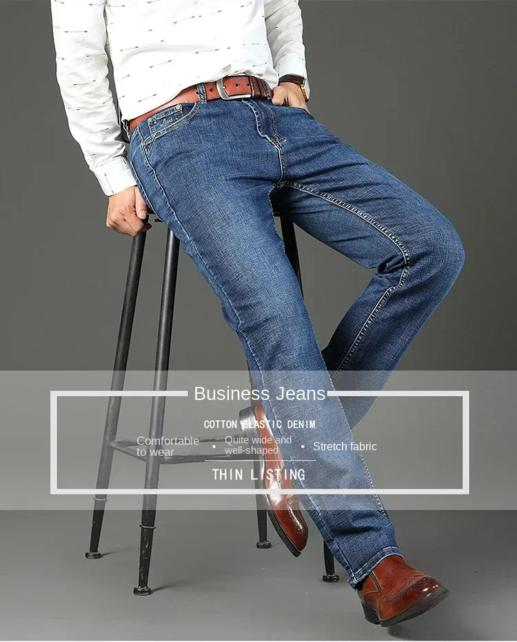 WTHINLEE Business Men's Jeans Casual Straight Stretch Fashion Classic Blue Work Denim Trousers Male Brand Clothing Size 28-40