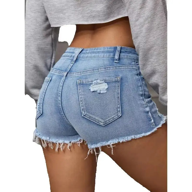 Women Ripped Denim Shorts Raw Hem Distressed A-line High Waist Summer Streetwear Skinny Hot Pants Fashion Leisure Clothing