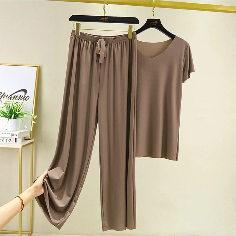 two piece set women top and pants Summer 2 piece sets womens outfits vacation 2026 new collection wide leg pants elegant casual Main image