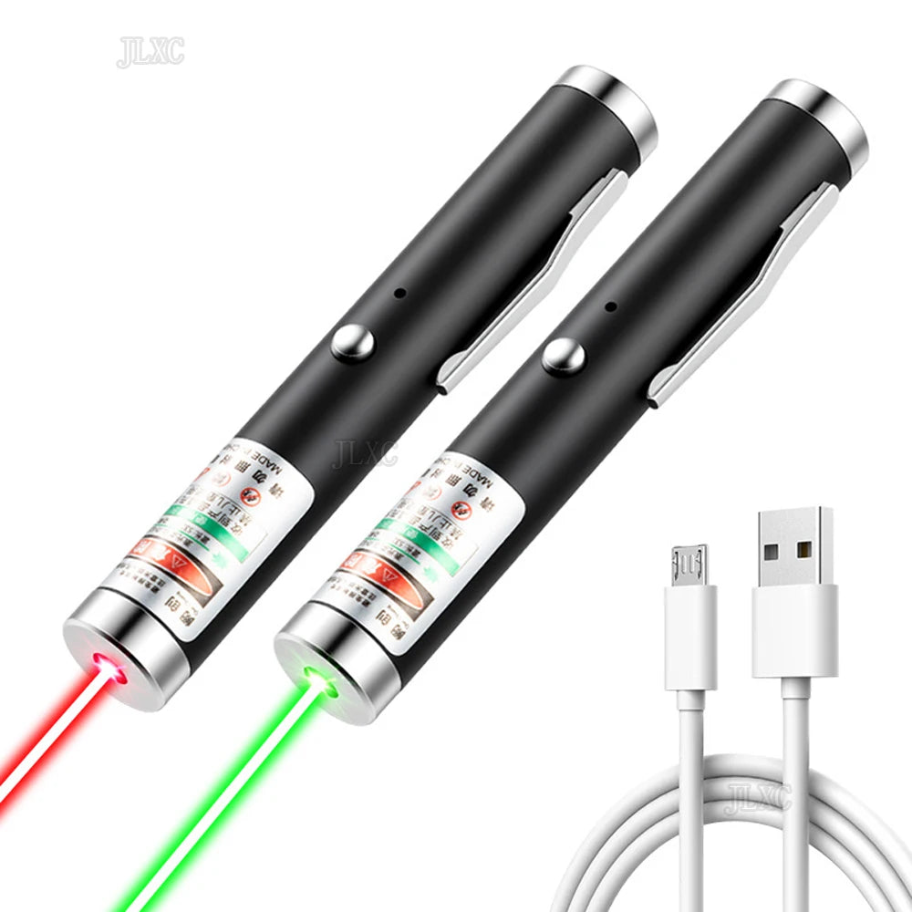 Portable USB Green Laser-Pointer 2 In 1 Detachable Lamp Holder Mini Laser Pen Visible Focus Red Combination For Hunting Main image