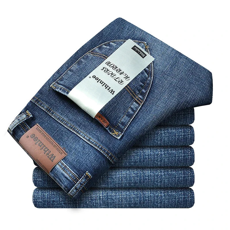 WTHINLEE Business Men's Jeans Casual Straight Stretch Fashion Classic Blue Work Denim Trousers Male Brand Clothing Size 28-40 Main image