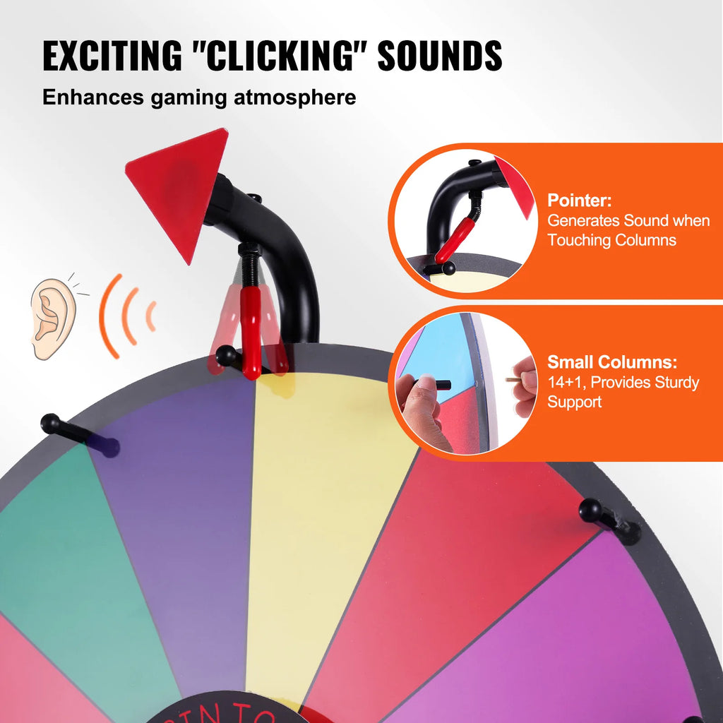 SucceBuy 18 Inch Tabletop Color Prize Wheel w/ Folding Tripod Floor Stand 14 Slots Dry Erase for Win Fortune Spinning Stand Game