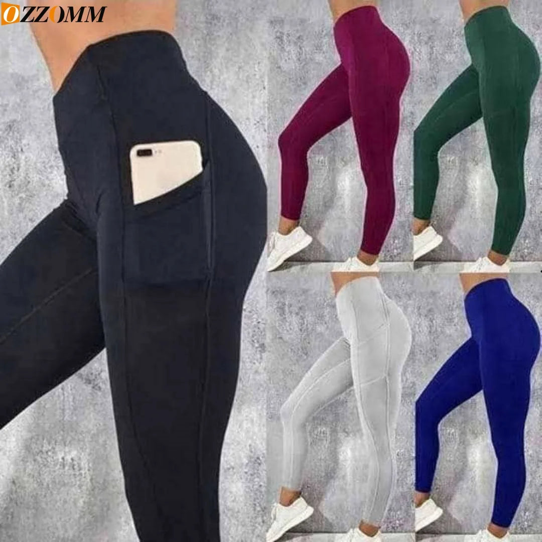 1PC Plus Size Pocket Yoga Pants Women Solid Fitness Sports Leggings High Waist Elastic Gym Tights Female Running Trousers XXXL Main image