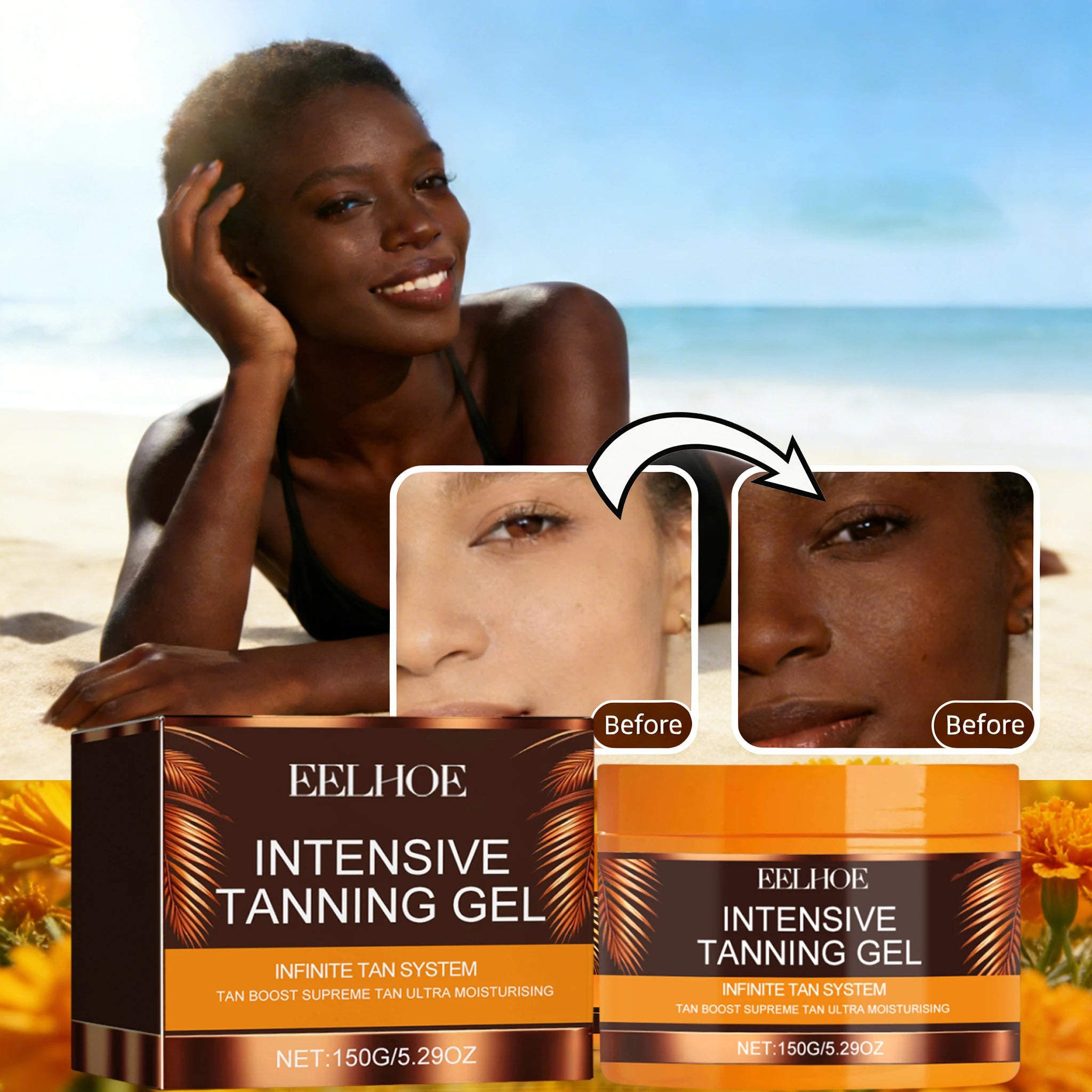 Intensive Tanning Gel & Cream Set Accelerator Bronzing Dark Skin Long Lasting Moisturizing Face Body Sunless Self Tanning Cream Main image