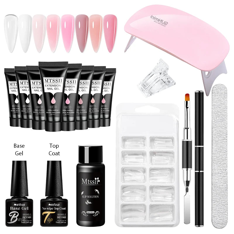 24PCS/Set 20ml Poly Naili Extension Gel  Kit Mini UV Lamp Sealer With Base Top Coat Professional Poly UVNail Gel Kit Starter Kit