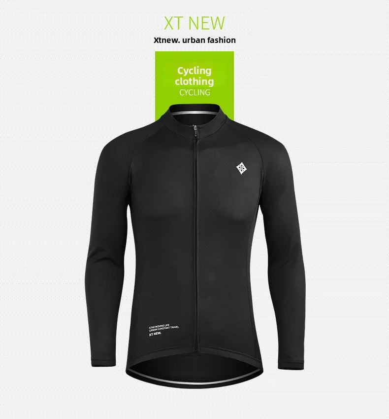 XINTOWN Men's Long Sleeve Cycling Jersey, Spring/Summer Racing Apparel, Export Bicycle Clothing, Solid Color Long Top