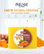 AILKE Natural Turmeric Bath Soap for Face, Body, Hands, Lightening, Cleaning, Even Skin Tone, Anti Dark Spots and Acne, 200g