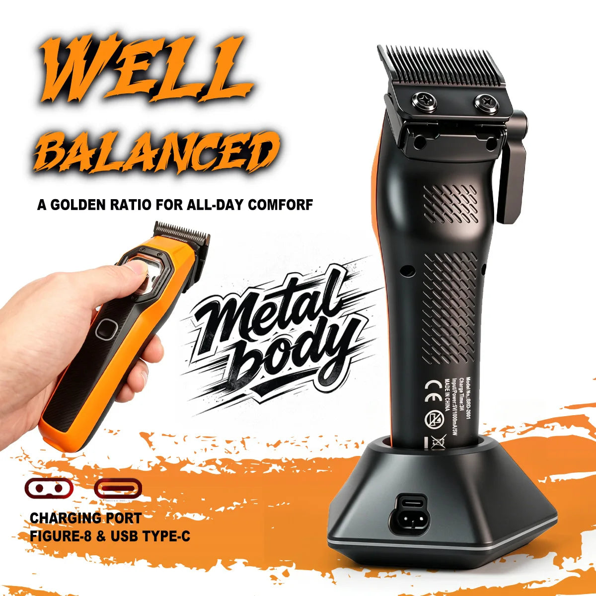 New Professional BRDCLIP Salon Barber Kit vector motor Hair Clipper 7800-13000RPM Trimmer 8000-13000RPM Metal body 2603 Shaver