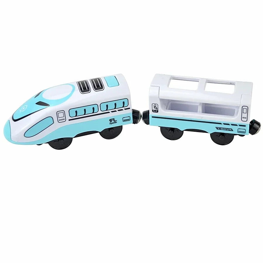 Magnetic Electric Train Car Locomotive Wooden Track Slot Diecast Railway With Two Carriages Train Wood Kid Toy Biro Leduo Track
