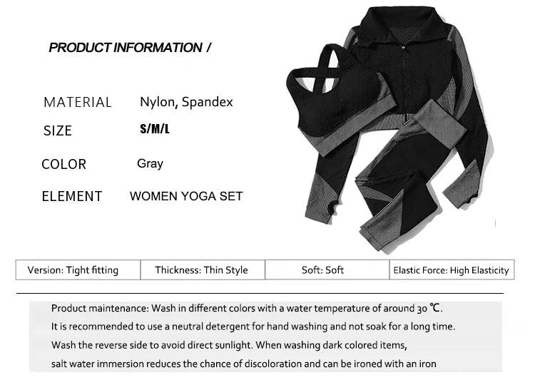 2/3Pcs Women Yoga Suit Seamless Knitted Yoga Pants Leggings Clothing Zipper Long Sleeve Crop Top Fitness Wear Sportswear Gym Set