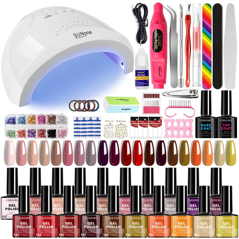20-Color Nail Art Kit with LED Light Nail File Polishing Machine Glitter Diamond Tools Set for Professional And Home Use
