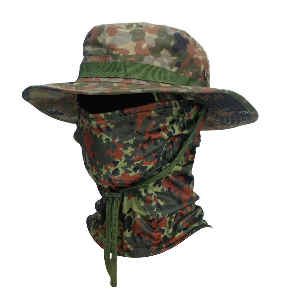 2Pcs/Set Men's Sun Protection Wide Brim Hat With Balaclava Mix Set Breathable Hunting Hat Outdoor Camping Hiking Fishing Cap
