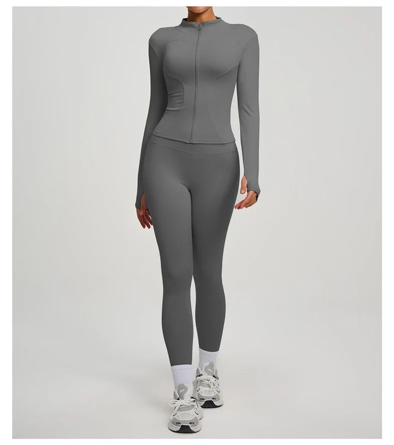 SVEIC Women's Two Piece Tracksuit Yoga Set Long Sleeve Jacket High Waisted Leggings Breathable Gym Clothes For Women Sportswear
