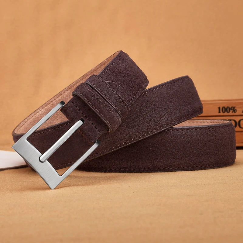 Luxury Suede Cowhide Leather Belt for women, Vintage Style Men belt  3.5cm Wide Waistband for Dresses & Jeans Unisex belt