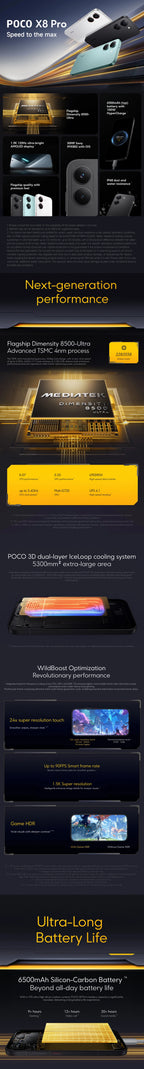 POCO X8 Pro 5G Smartphone 8GB+256GB Dimensity 8500-Ultra 6.59-inch AMOLED 1.5K 120Hz 6210mAh 50MP OIS NFC IP68