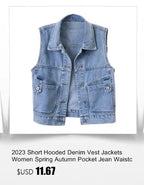 Fashion Denim Vest Women's Cropped Spring Summer Sleeveless Tops Short Jackets Waistcoat Top Outerwear Jean Cowboy Female