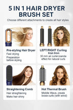 5 In 1 Hair Dryer And Hot Air Comb Brush With Curling Iron Hair Straightener For Fast Drying Curling Straightening And Styling