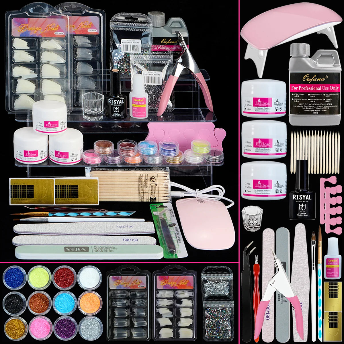 Acrylic Nail Kit Starter Set Acrylic Powder with U V Light Professional Tools with Decoration for Beginners Home Salon Gifts Main image