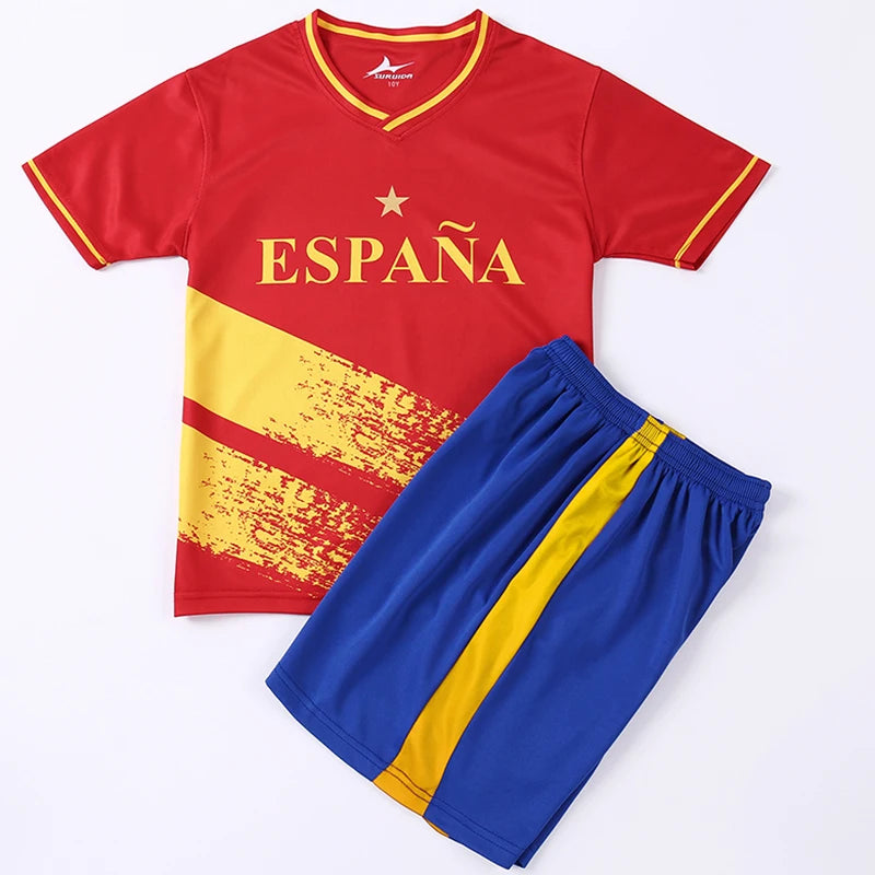 Yingruida Spain National Soccer Jersey Set for Kids Breathable Top Quality Football Uniforms Children Team Sportswear