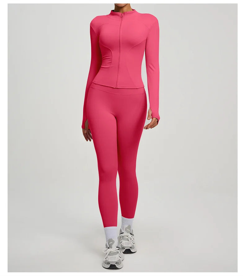 SVEIC Women's Two Piece Tracksuit Yoga Set Long Sleeve Jacket High Waisted Leggings Breathable Gym Clothes For Women Sportswear