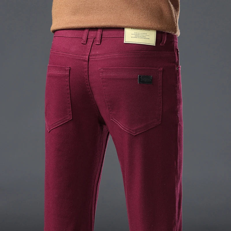 2026 98% Cotton Elastic Cotton Jeans Men's Spring Slim Straight Denim Pants Comfort Large Size Korean Business Casual Trousers