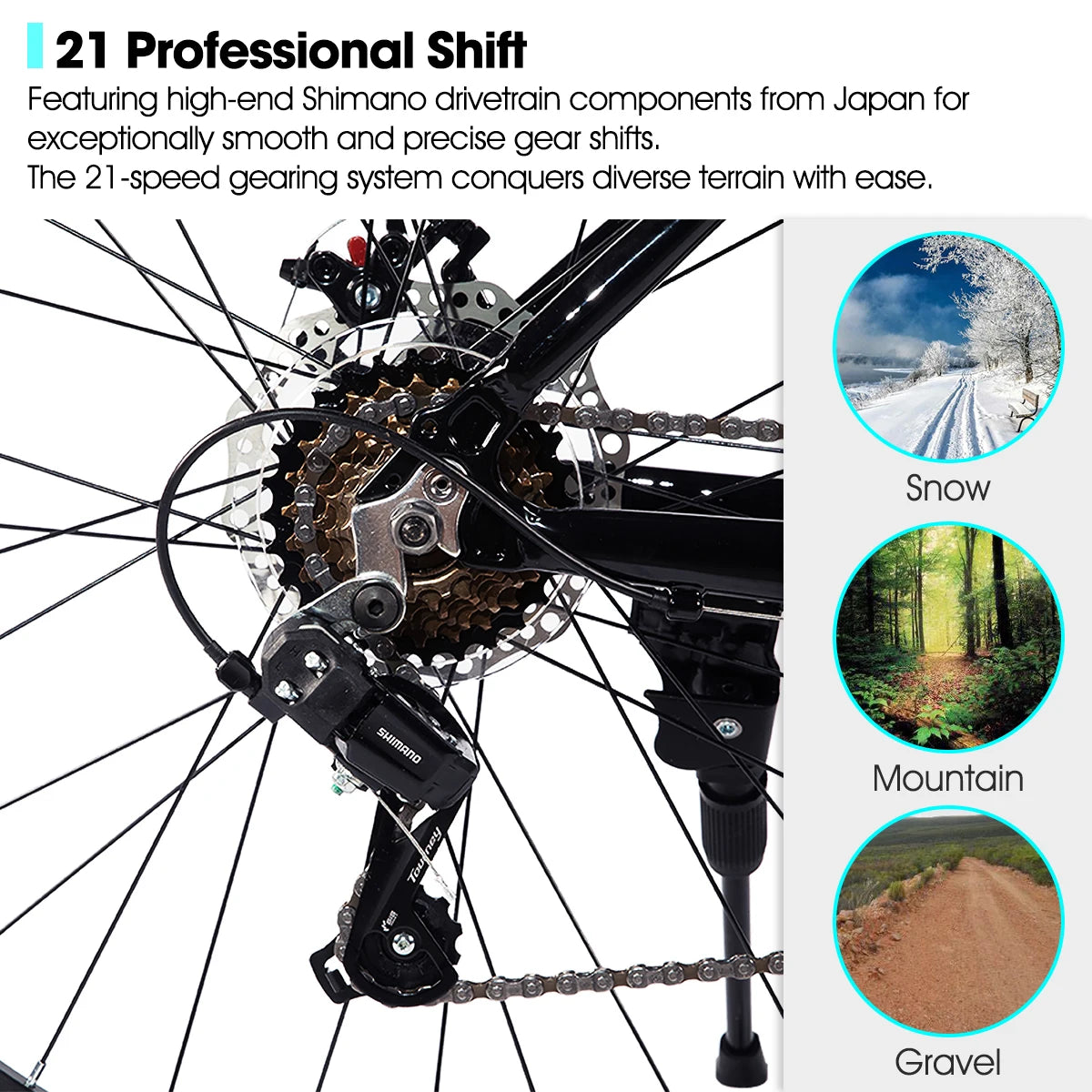 HILAND 26 inch aluminum alloy mountain bike for men and women, 21 speed bike with mechanical disc brakes, front suspension fork