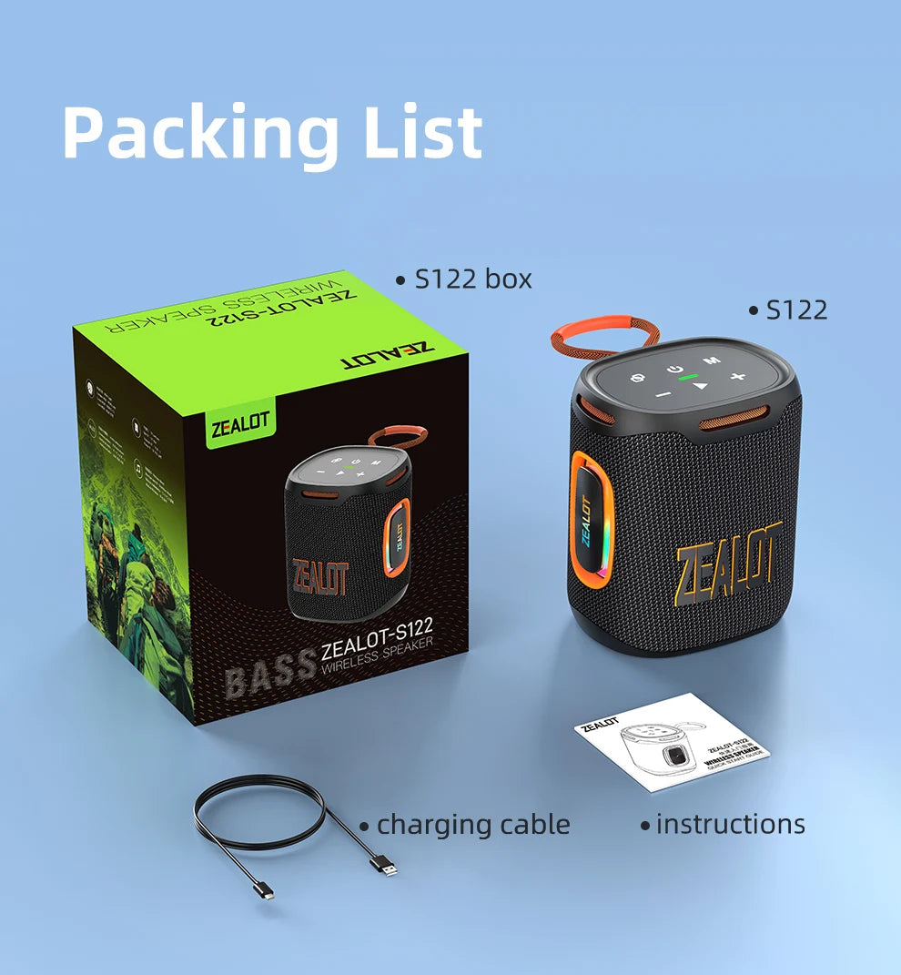 S122 25W Wireless Bluetooth Speaker Outdoor Portable Mini Waterproof Speaker with Light 6000mAh Battery Bass Boost for Outdoor