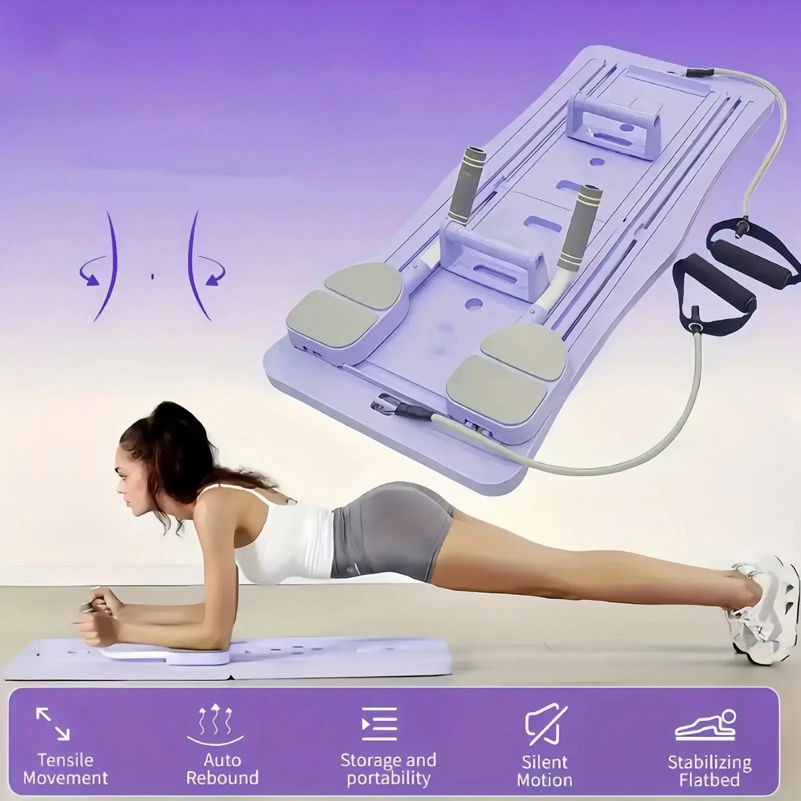Multi-Functional Foldable Pilates Reformer Board with Counter, Full Body Abdominal Workout Sliding Trainer, Home Core Strength Exercise Equipment with Resistance Bands & Handles Main image