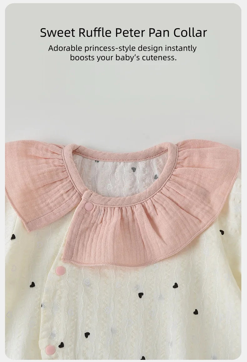 Baby Girls Summer Cute Heart Print Romper Ruffle Collar Infant Onesies Cotton 0-24M Newborn Comfort Jumpsuit Outfit