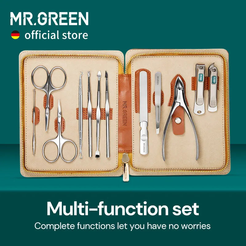 MR.GREEN Manicure Set 12 In 1 Full Function Kit Professional Stainless Steel Pedicure Sets With Leather Portable Case Idea Gift Main image