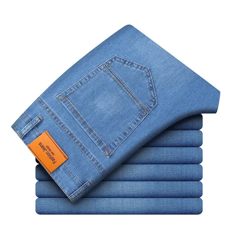 Man Pants Office Business Jeans Men Classic Blue Black Cotton Stretch Straight Denim Pants Male Brand Trousers Main image