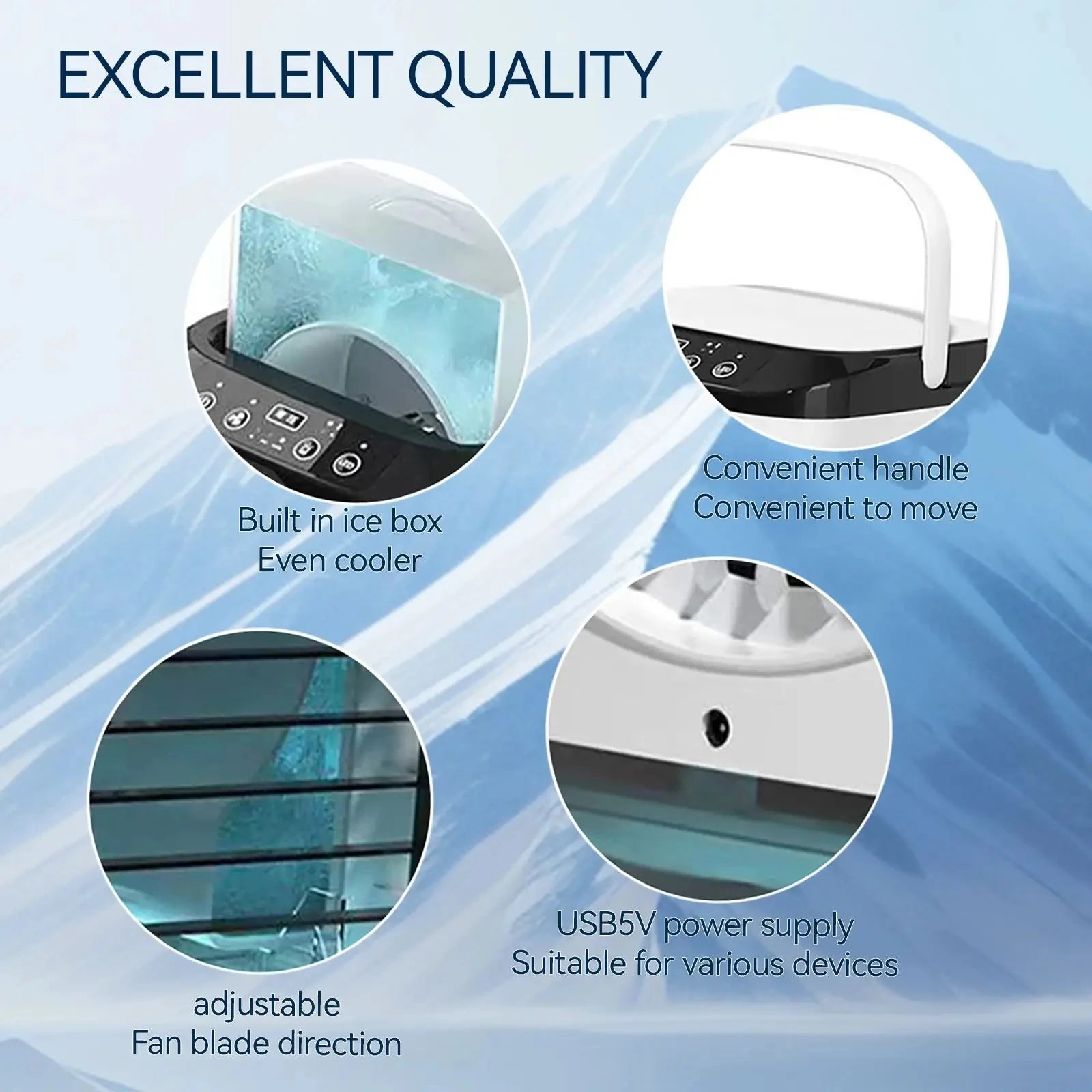 Quiet 3-Speed Portable Air Conditioner Mini Evaporative Cooler Humidifier for Bedroom