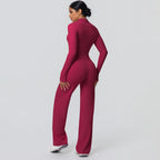 2pieces Quick Drying Sports Fitness Clothing Yoga Set Women Yoga Zipper Long Dleeves High Waisted Breathable Wide Leg Pants Set