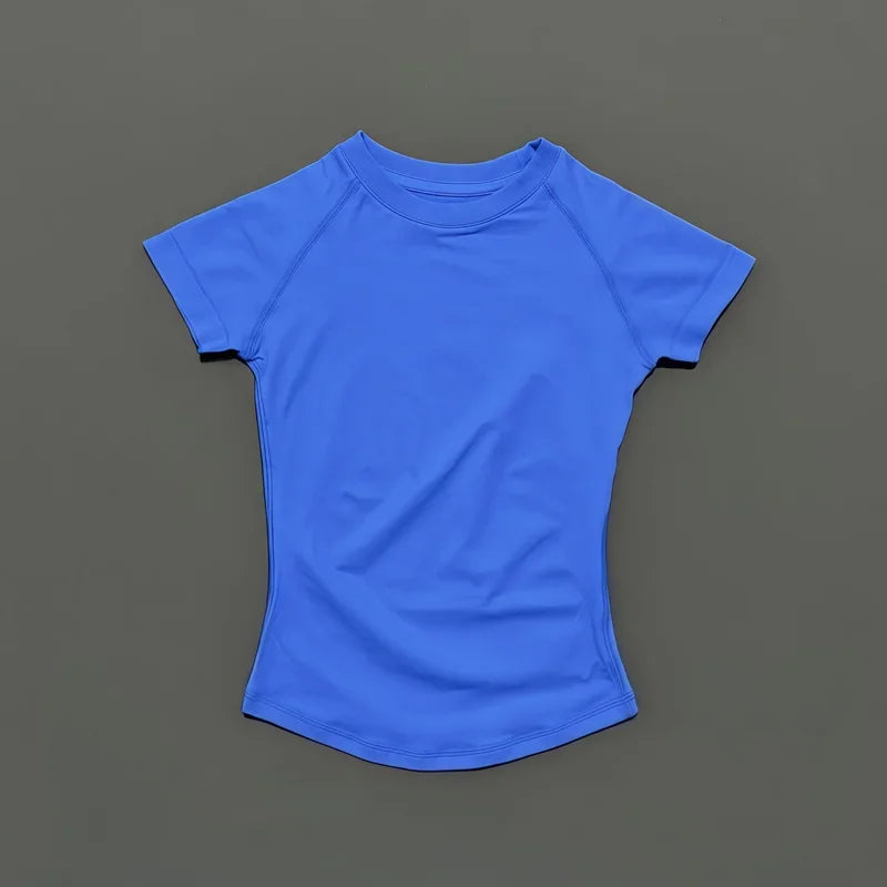 Sport Short Sleeve Top Women Running Sports T Shirt Summer Short Sleeve Round Neck Breathable Gym Vest Yoga Fitness Top