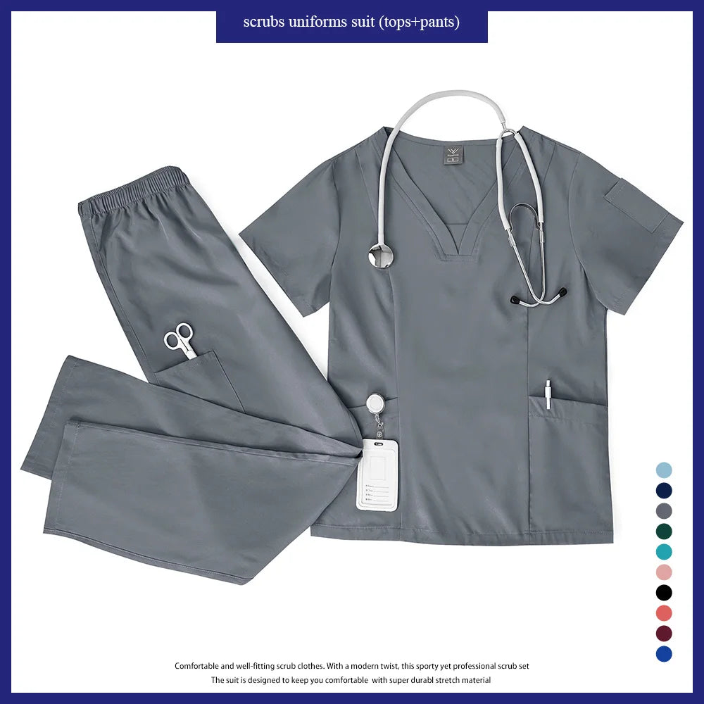 Niaahinn Scrubs Uniforms Sets Wholesale Medical Scrub Stretch Suit Healthcare Nursing Uniform Unisex Surgical Uniforms Woman Men